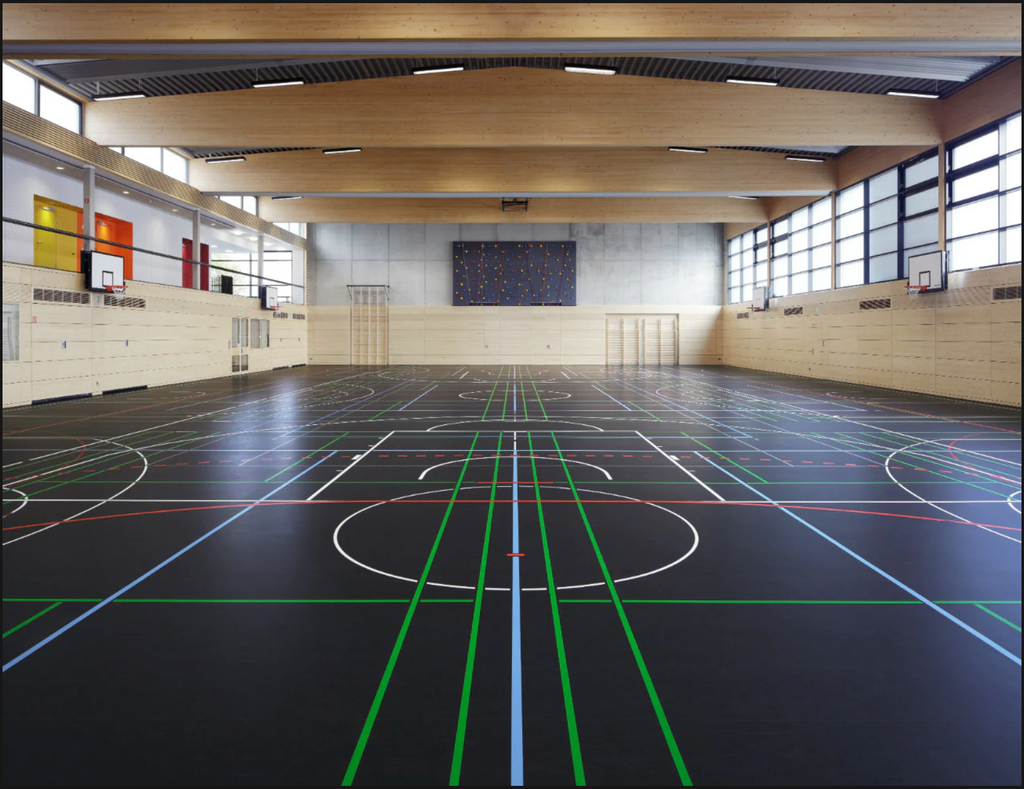 Contrasting Black Sports Flooring with Bright Coloured Sports Line Markings