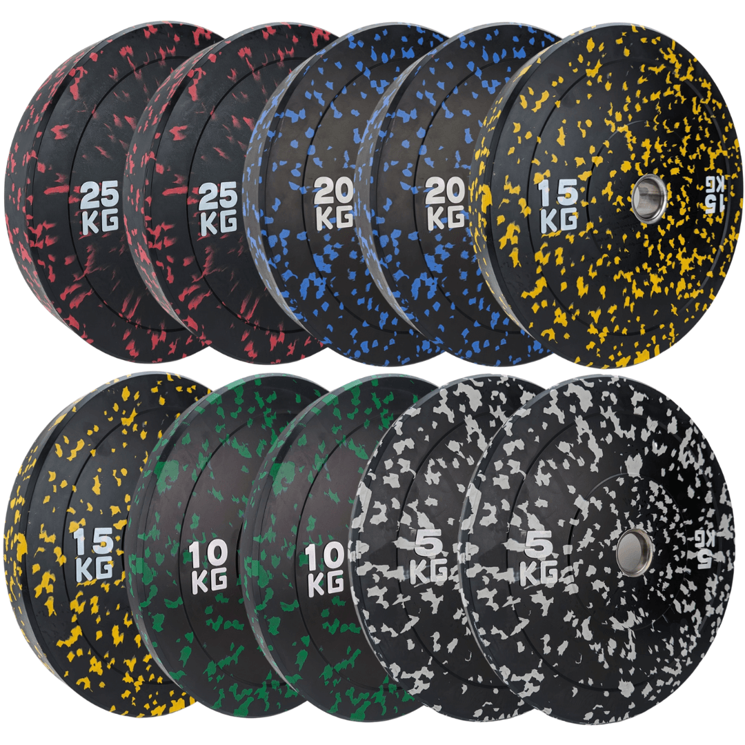 Bumper Plates Flecked Colour - 5kg - 25kg Pairs weight plates Sprung Gym Flooring