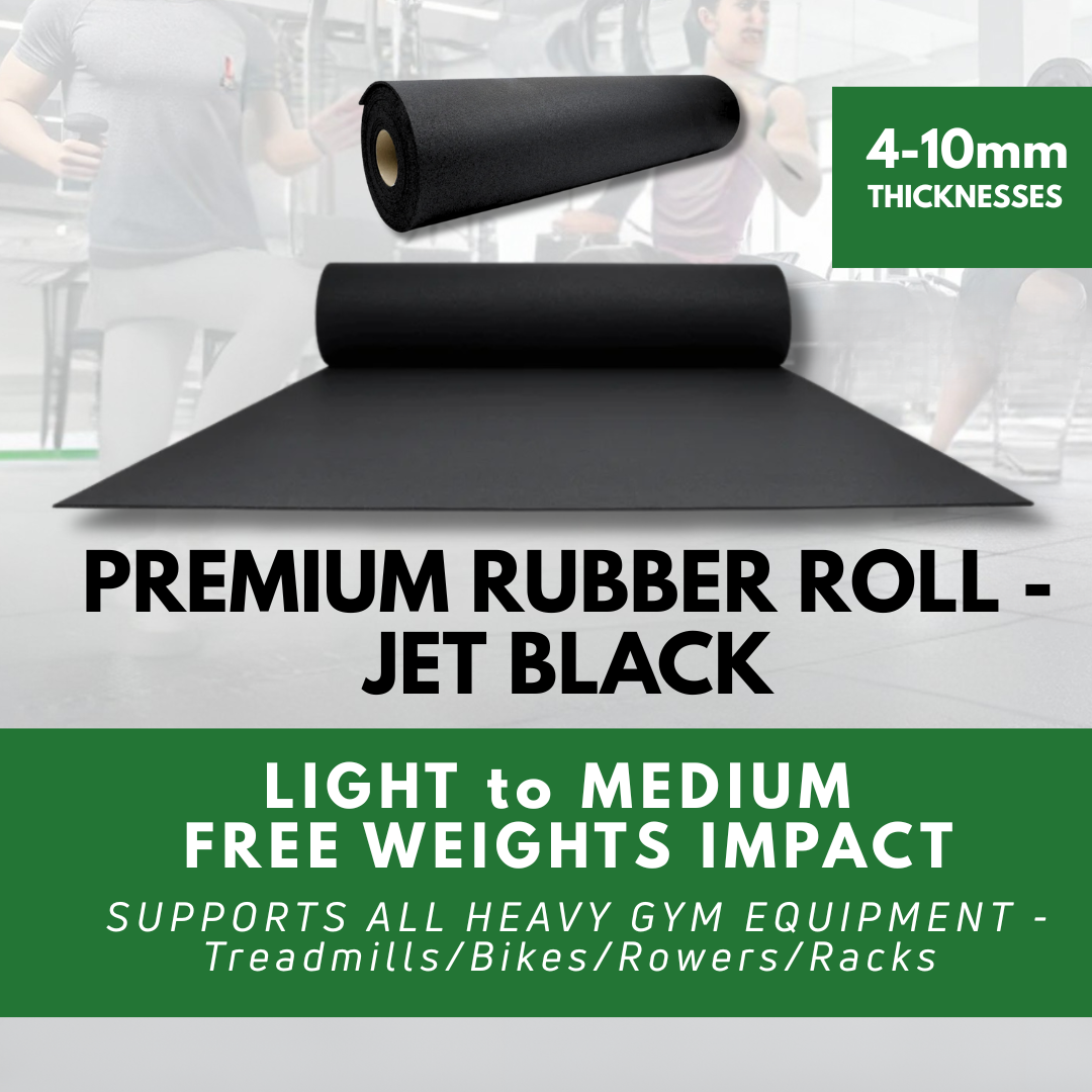 Jet Black Rubber Mat Roll - 10m² Gym Flooring Solution
