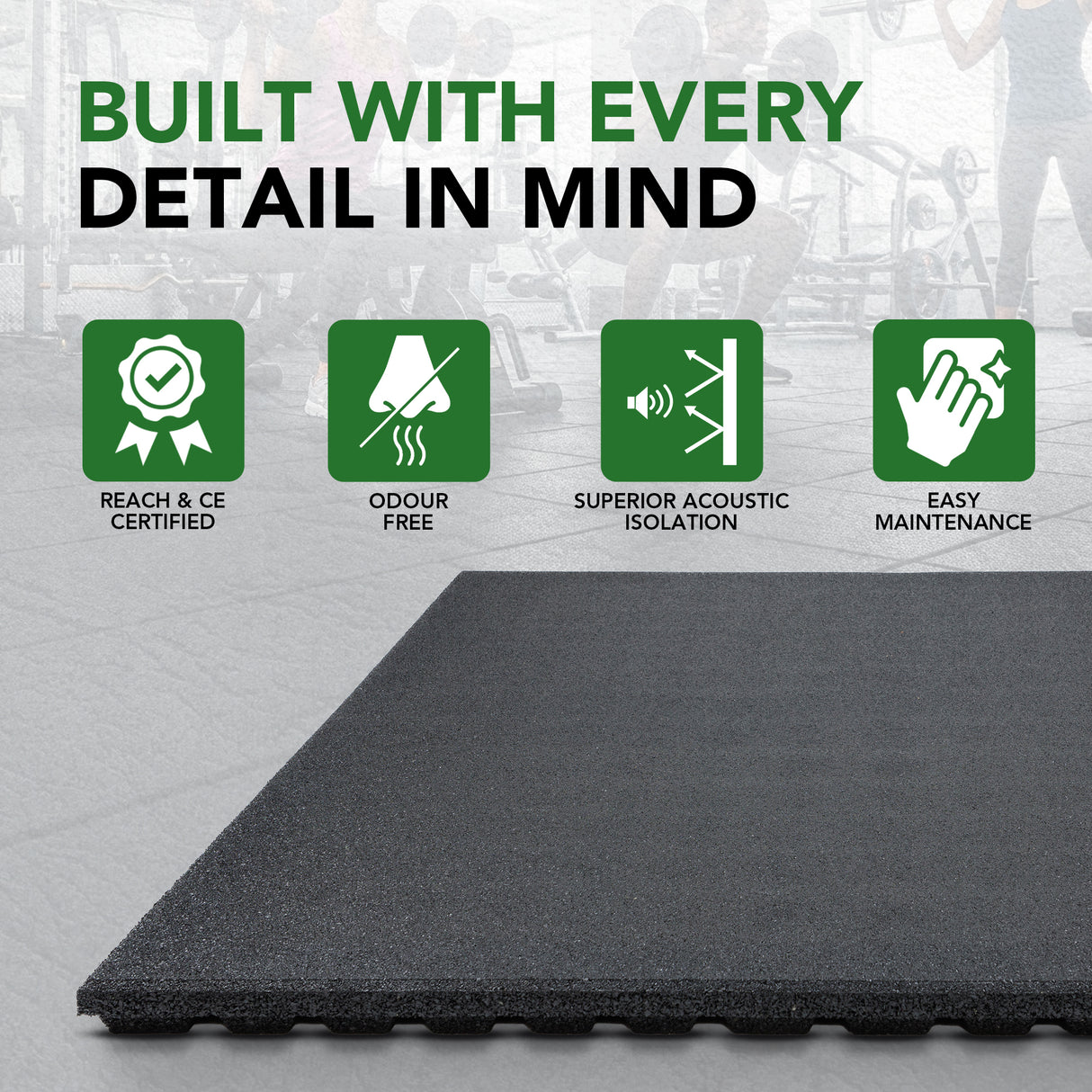 43mm Sprung PRO Rubber AntiShock Gym Flooring Tile