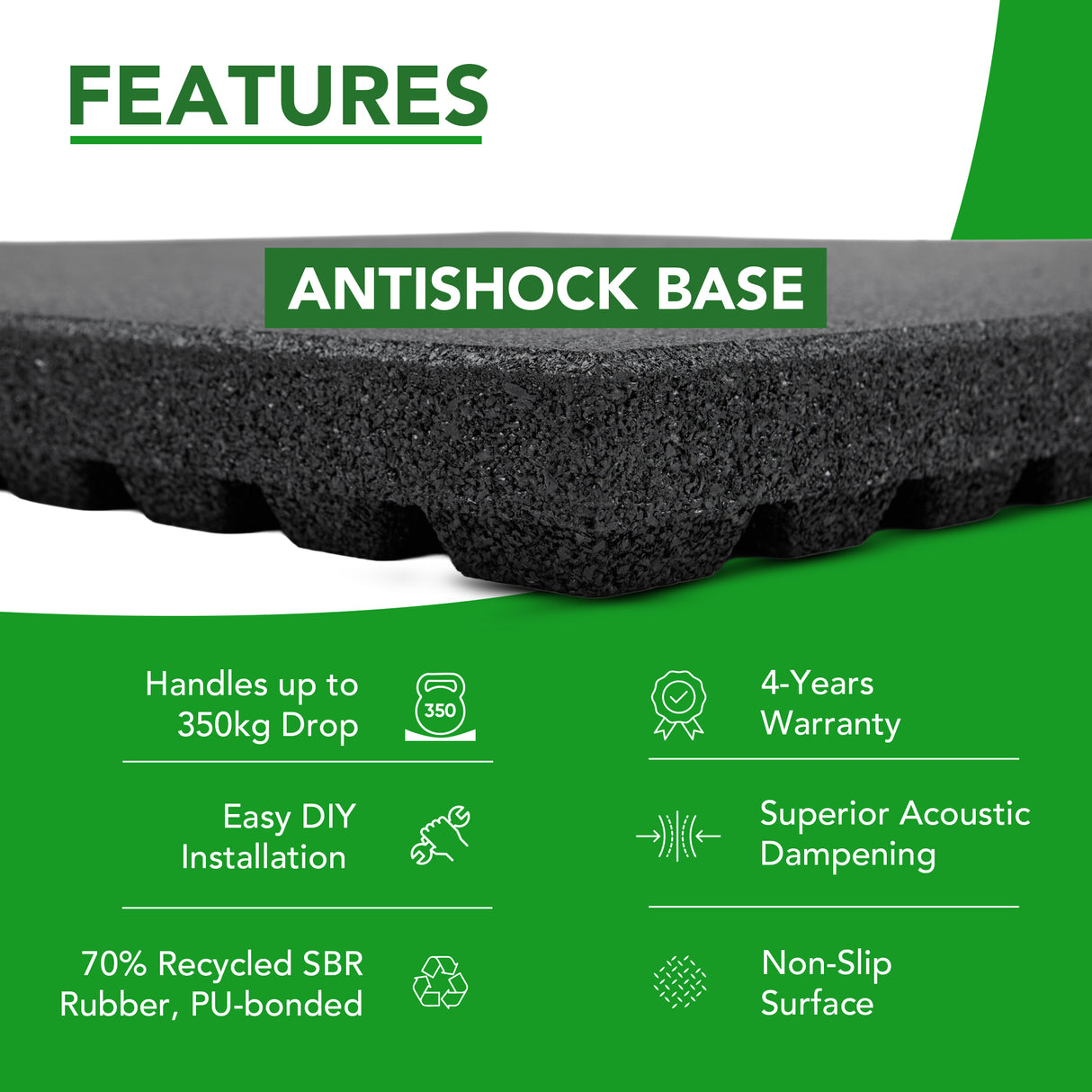 63mm Sprung PRO Gym Anti-Shock Flooring Tile - Max Weight Drop 350KG