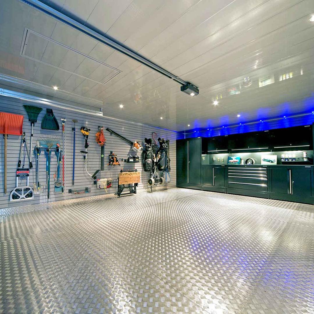 Black Vinyl Garage Flooring Tiles | Checkerlock, PVC, 495mm x 495mm x 14mm Thick garage floor tiles Sprung Gym Flooring