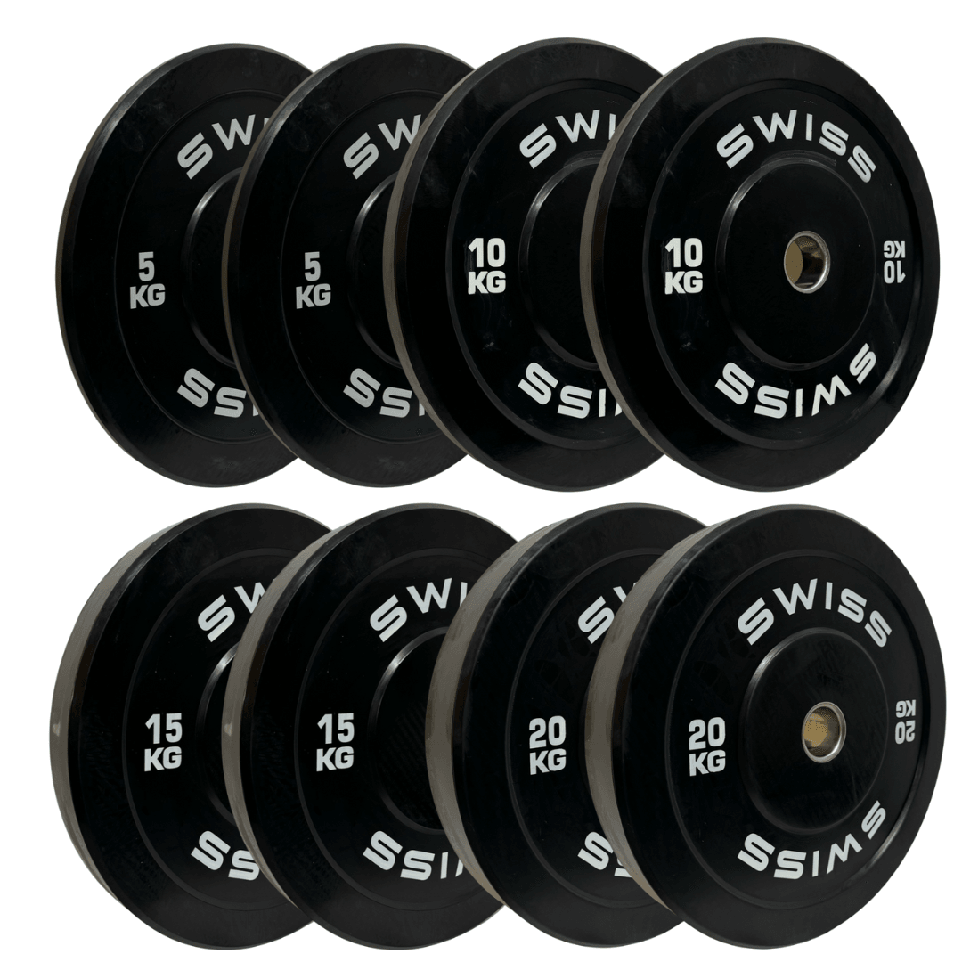 Black Bumper Plates - Swiss Free Weights SuperStrong Fitness 100kg set