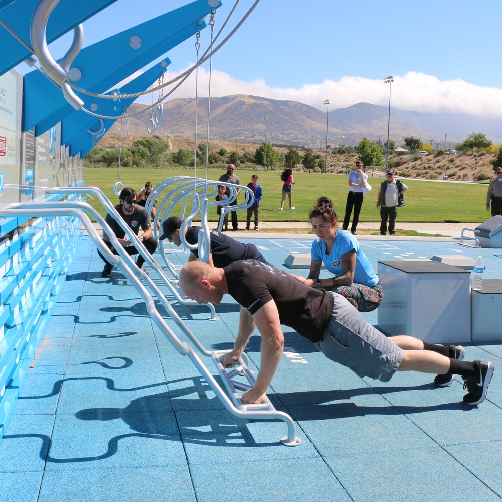 Skyblue Outdoor Fitness Tiles adding Colour and Functionality to this Outdoor Gym Space