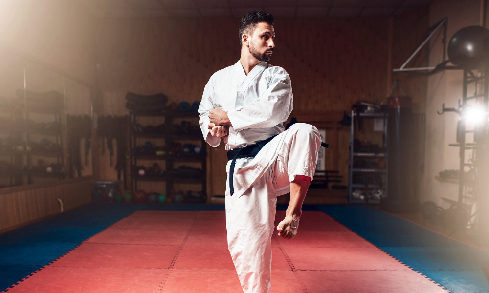 martial arts trainer in a dojo