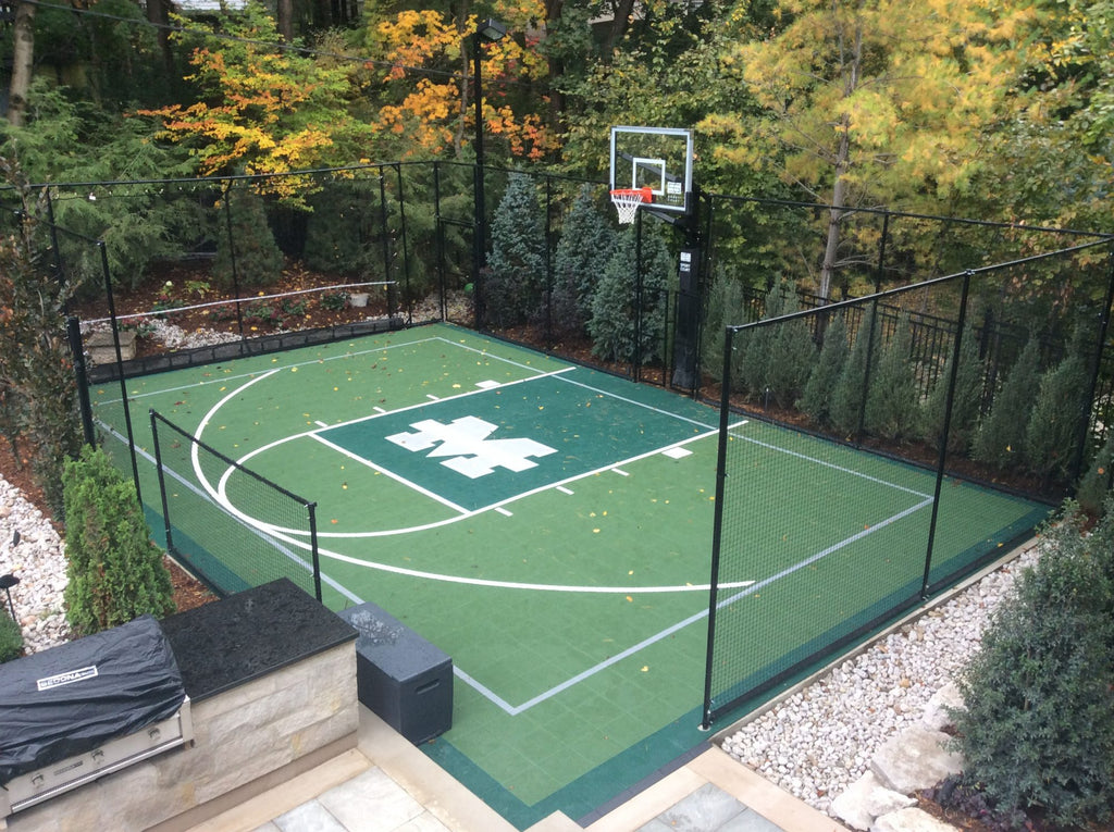 Back garden basketball court from modular sports flooring system