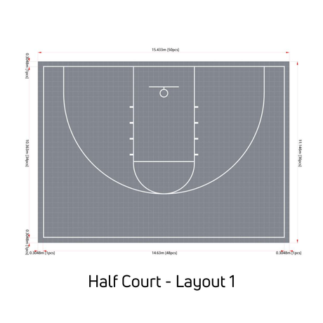 Basketball Court Flooring System - Half Court | Includes Court Markings