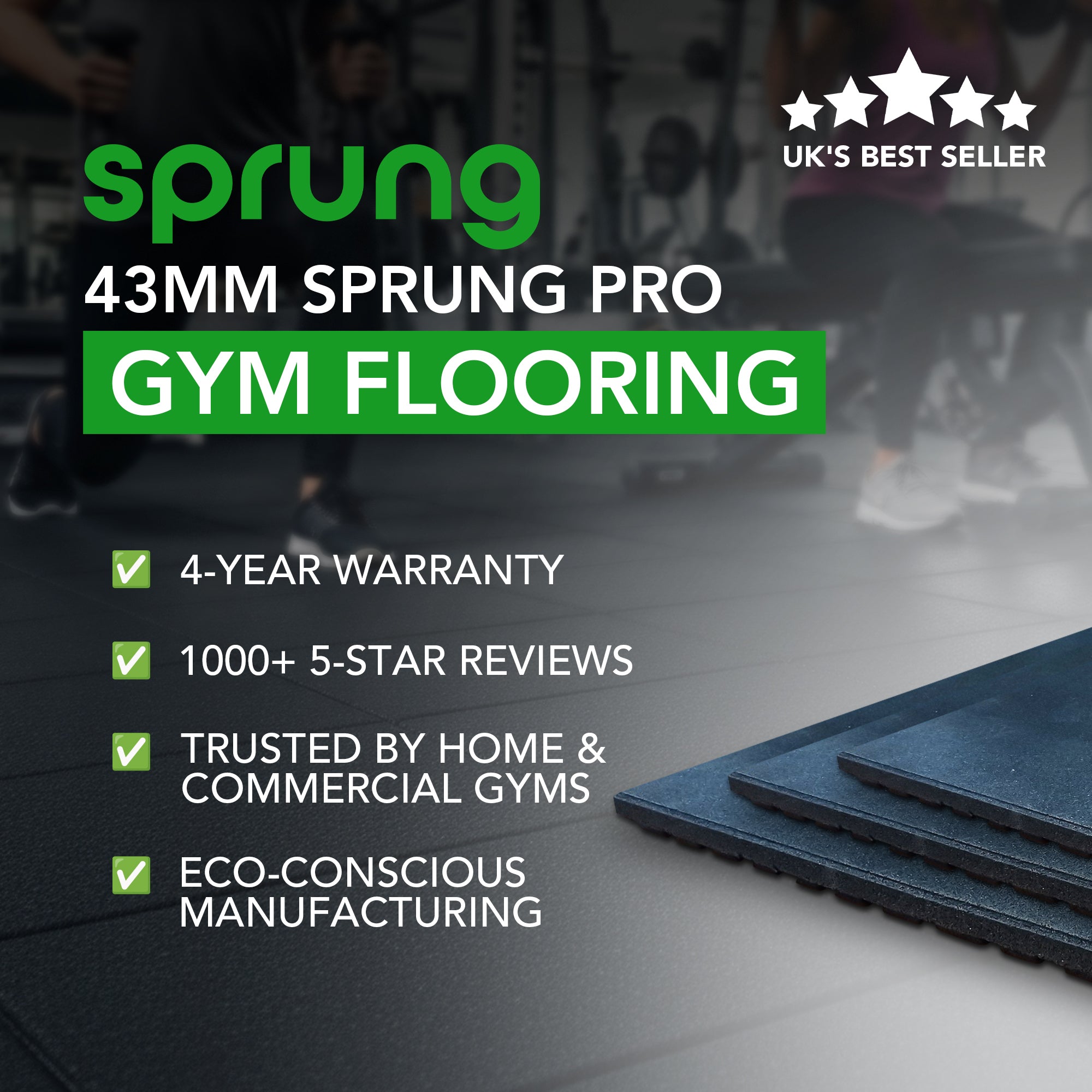 43MM PRO Rubber AntiShock Gym Flooring Tile