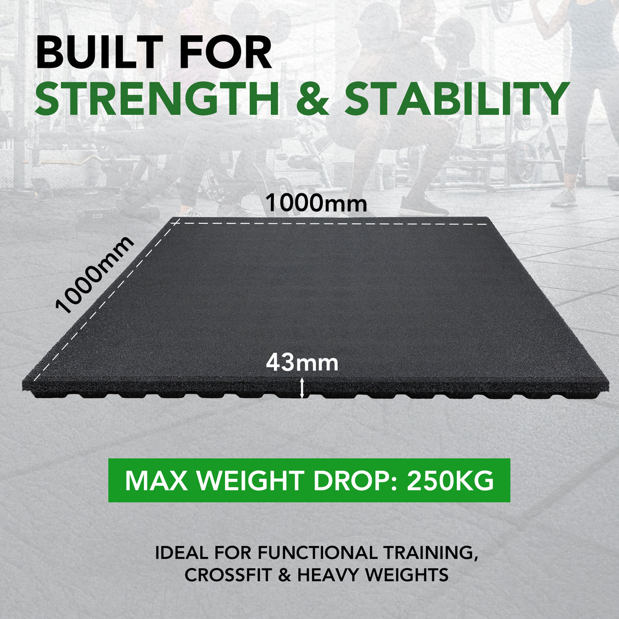 43mm Sprung PRO Rubber AntiShock Gym Flooring Tile
