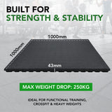 43mm Sprung PRO Rubber AntiShock Gym Flooring Tile