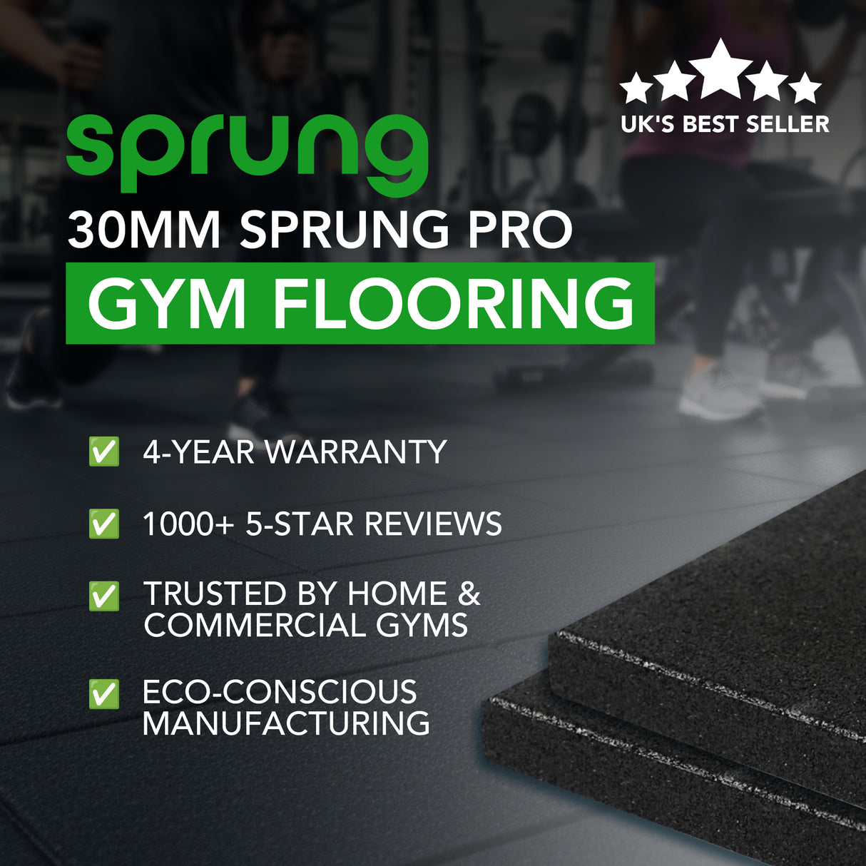 30mm Sprung PRO Anti-Shock Gym Floor Tile