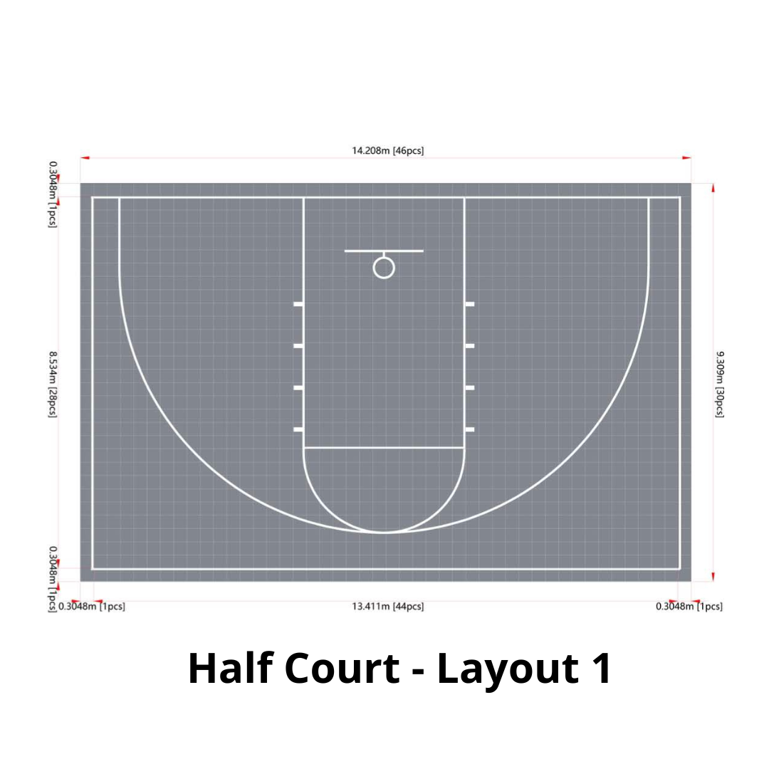 Basketball Court Flooring System - Half Court | Includes Court Markings