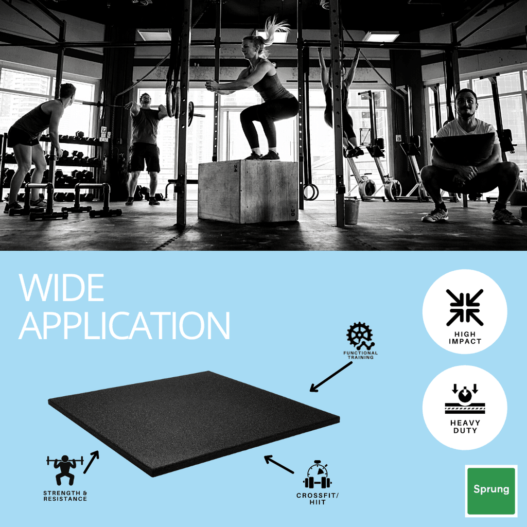 30mm Sprung Rubber Heavy Duty Gym Floor Tile - Sprung Gym Flooring