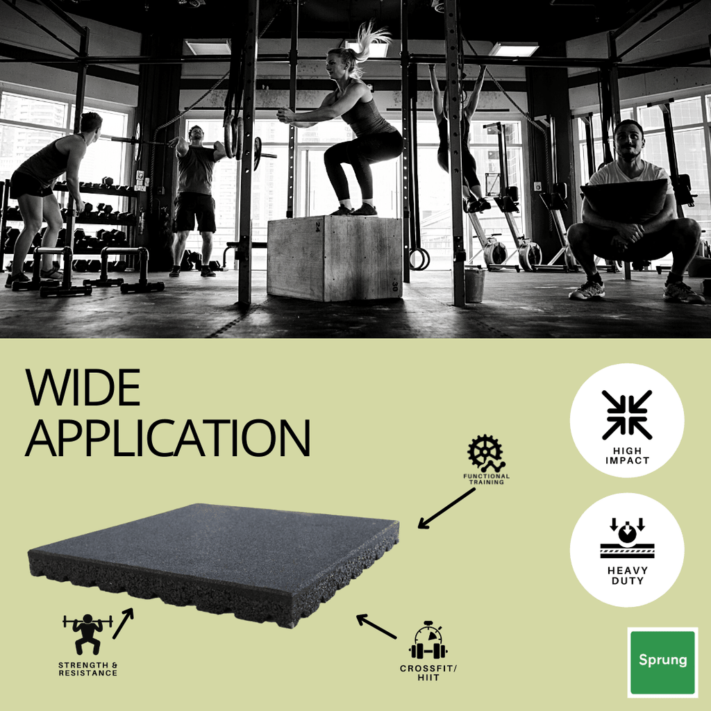 50mm Sprung Rubber Anti-Shock Gym Flooring Tile - Sprung Gym Flooring