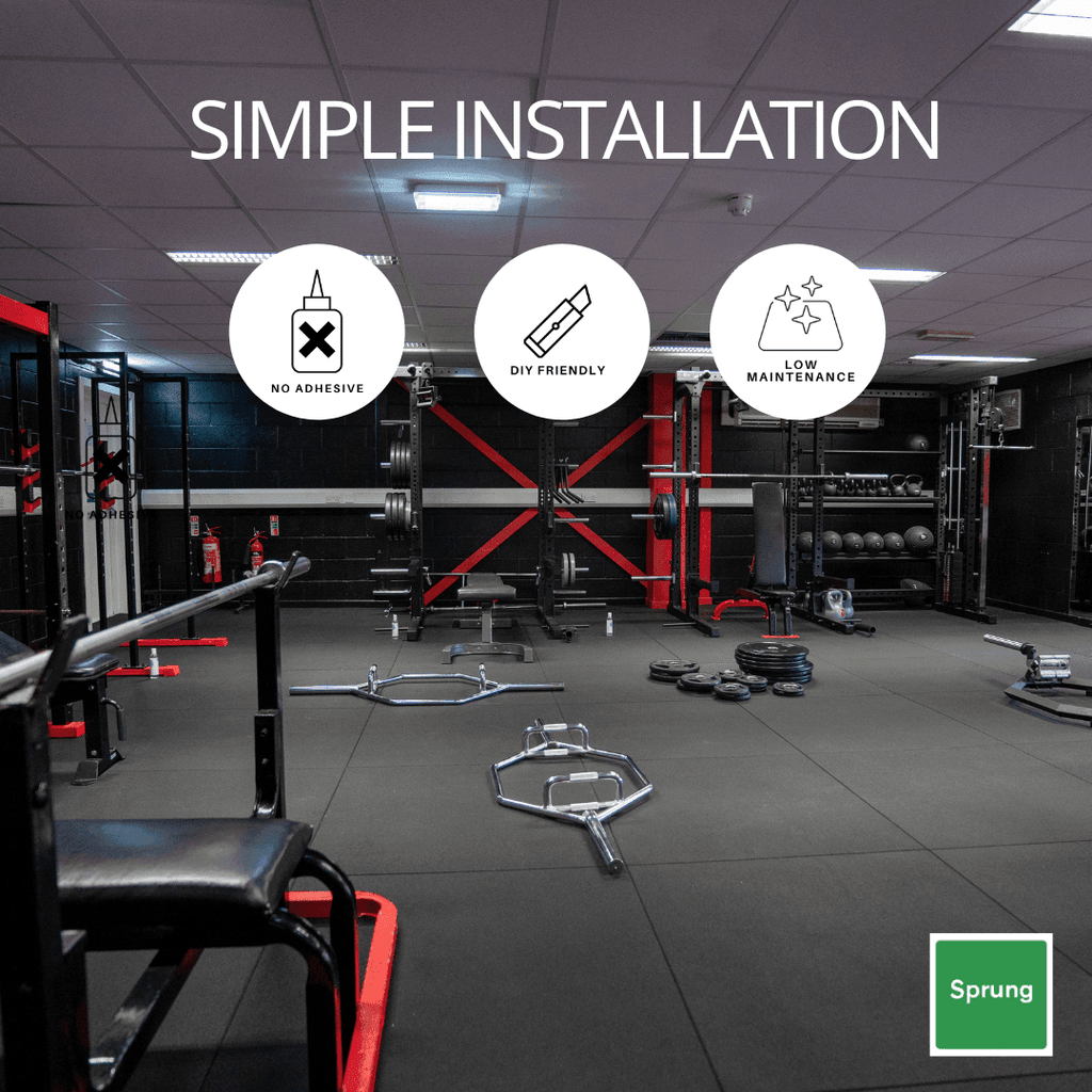 30mm Sprung Rubber Heavy Duty Gym Floor Tile - Sprung Gym Flooring